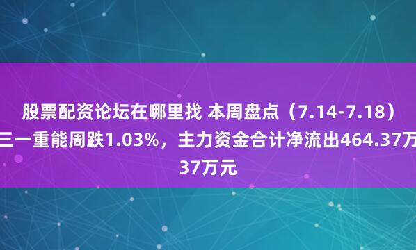 股票配资论坛在哪里找 本周盘点（7.14-7.18）：三一重能周跌1.03%，主力资金合计净流出464.37万元